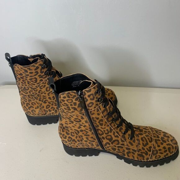 Donald Pliner Suede Boots Leather Animal Print‎ Combat Hiker Biker 7 NEW - Picture 6 of 12